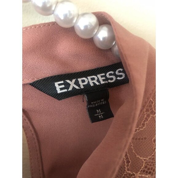 Express Womens Size M Long Sleeve Blouse Handkerchief Bell Sleeve Lace Trim Boho - Picture 6 of 6